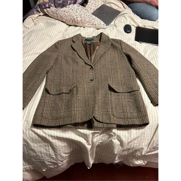 Ralph Lauren Sage Wool Glen Plaid Tweed Equestrian Jacket 14W - Picture 3 of 11